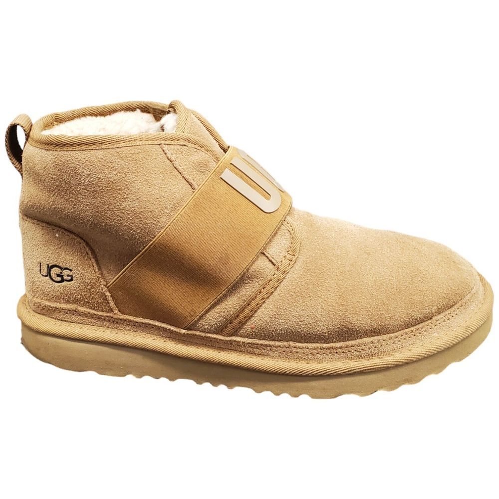 UGG Neumel II Graphic Classic Short Boots Womens 6 Tan Suede Faux Fur Round Toe